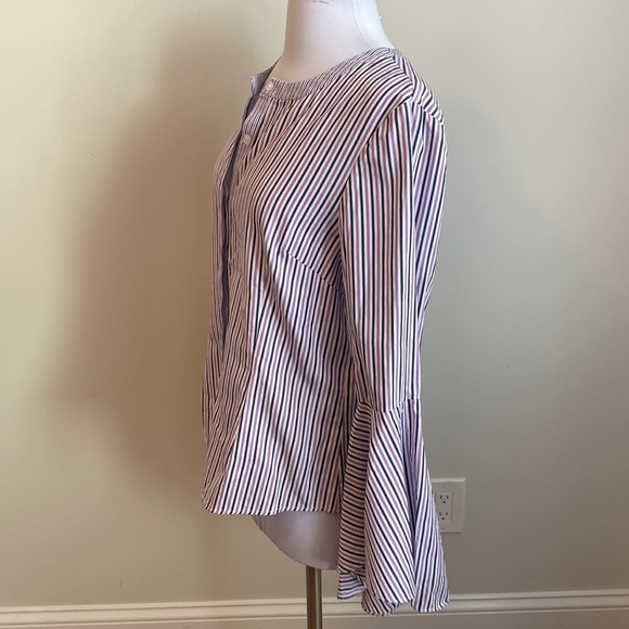 Milly Michelle Bell Sleeve Striped Shirting Button Down - Picture 5 of 9